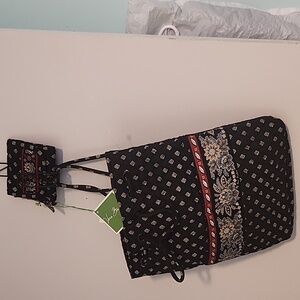Vera Bradley Classic Black Brand New Drawstring Backpack &  Wallet 14" H 11" W